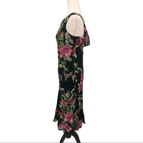 SOLD Nicole Miller Silk Floral Draped Back Midi Dress 4 - Picture 4 of 14